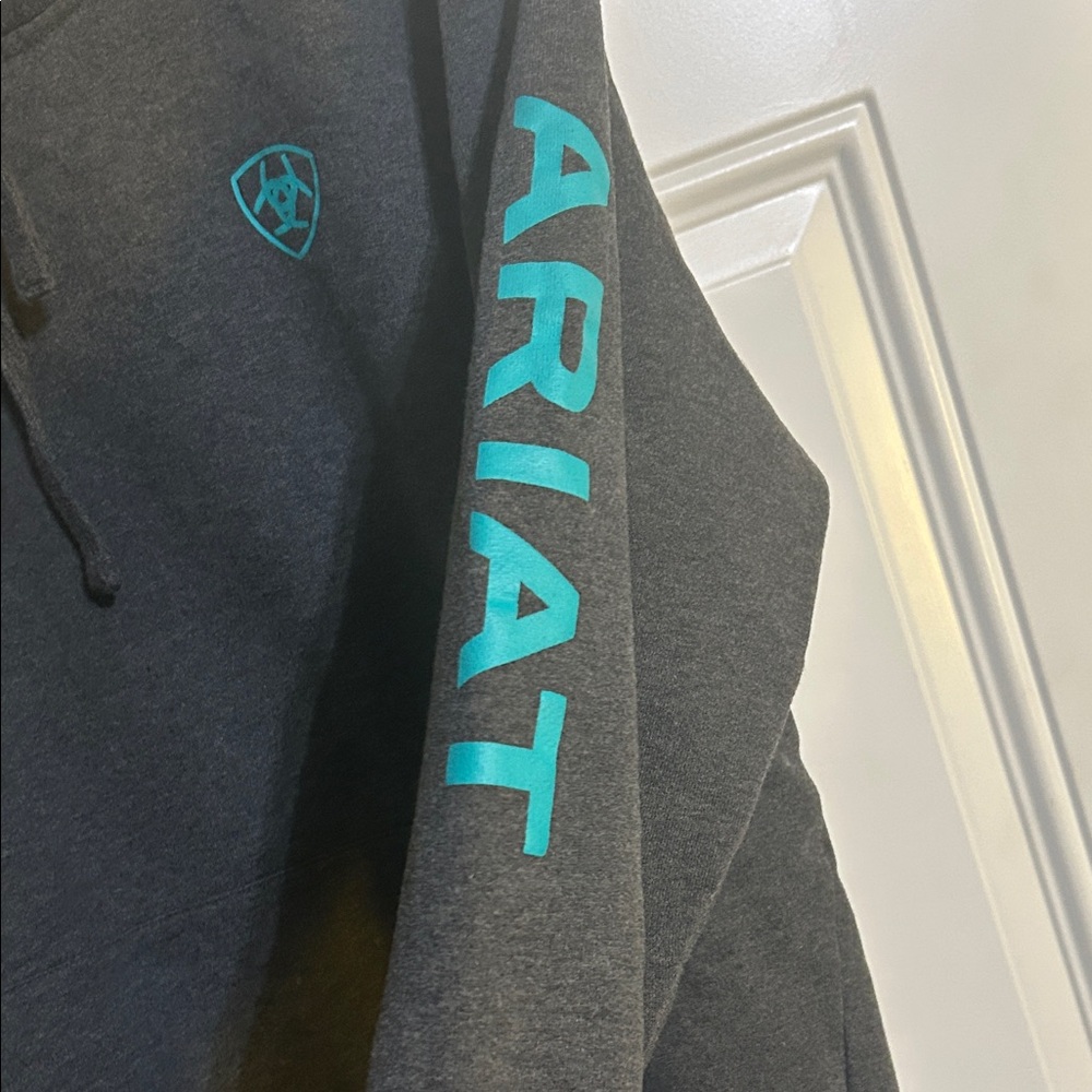 Ariat Charcoal Hoodie with Teal Logo - Picture 2 of 4
